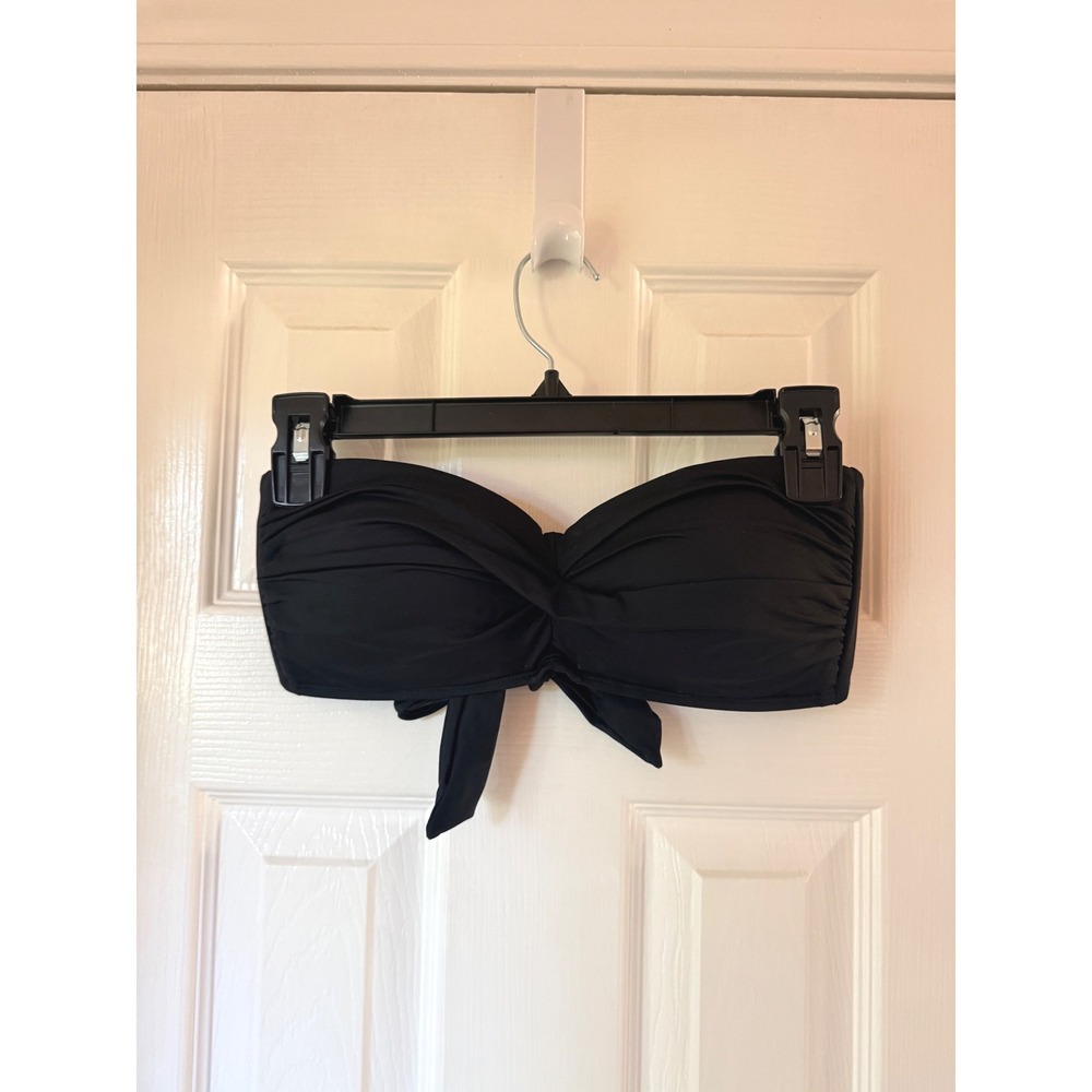 Anne Cole Black Twist Front Bandeau Bikini Top Ruched Tie Back Swimwear Medium